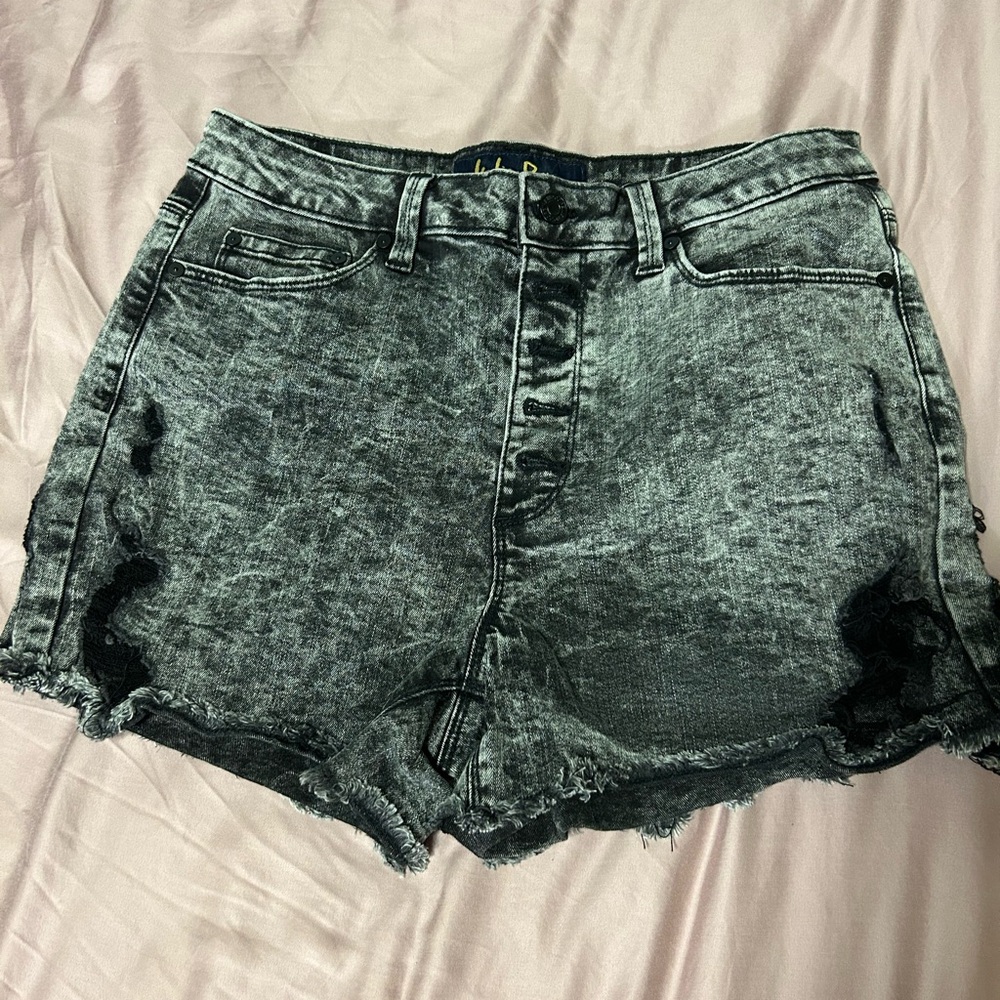 Indigo Rein Black Jean Shorts with High-Waisted Design and Distressed Hem